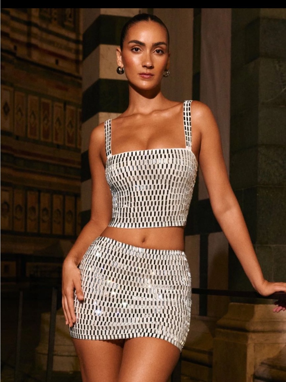 Oh Polly Adaia silver embellished matching skirt set
